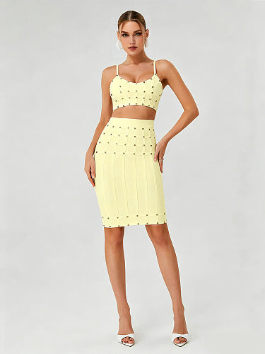 Studded Structured Midi Two Piece Dress Blue HV3036