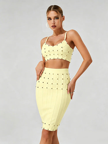 Studded Structured Midi Two Piece Dress Blue HV3036