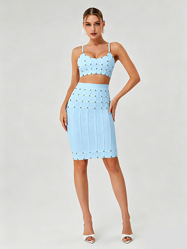 Studded Structured Midi Two Piece Dress Blue HV3036
