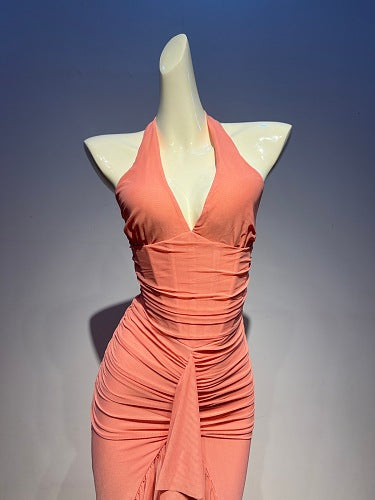 Halter Ruffle Detail Maxi Dress Yellow HV2961