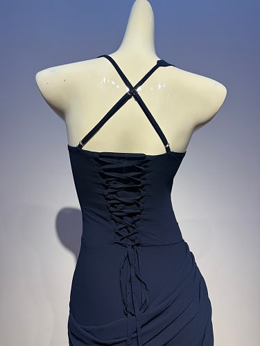 Halter Draped Detail Corset A Line Maxi Dress Yellow HV2962