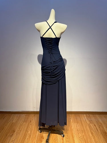 Halter Draped Detail Corset A Line Maxi Dress Yellow HV2962