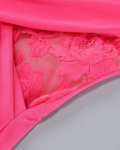 Lace Long Sleeve Draped Maxi Dress Hot Pink HV1768