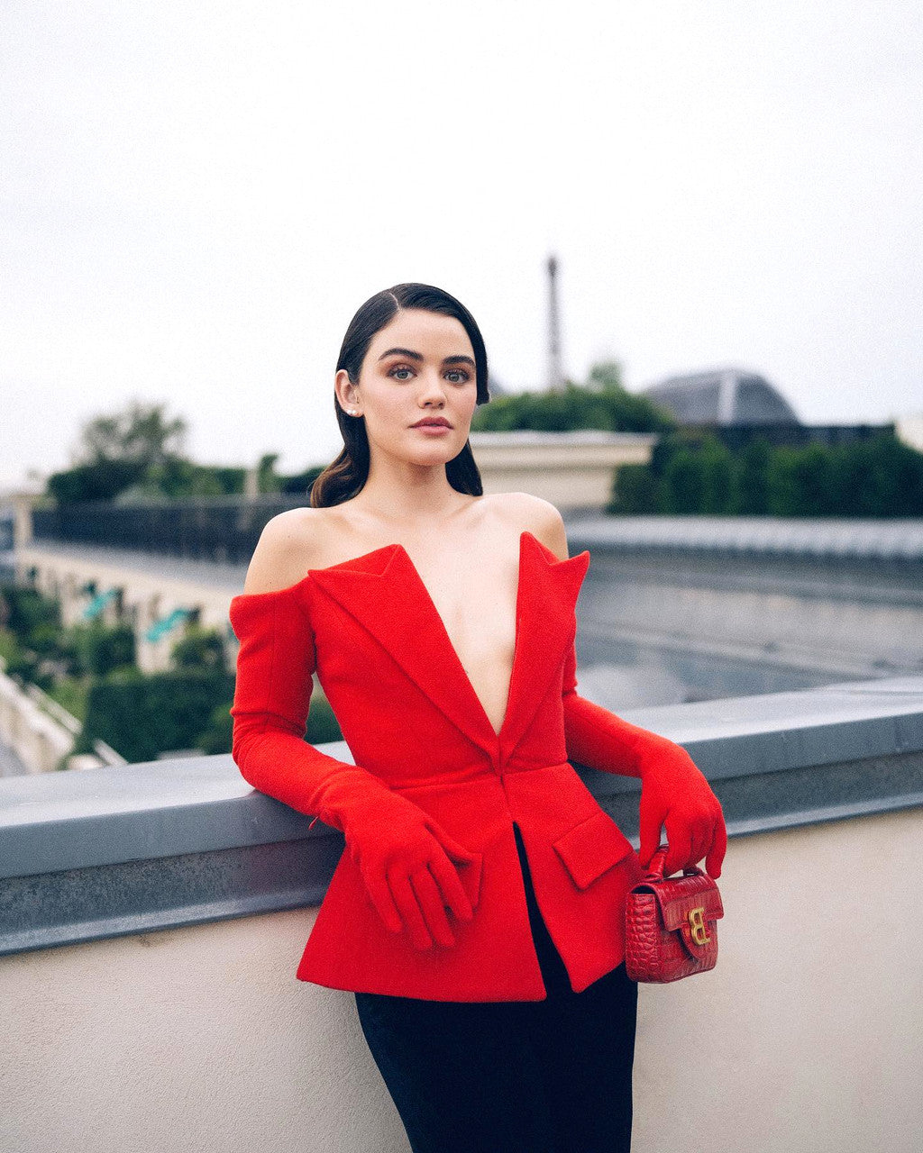 Long Sleeve Bardot Top Red