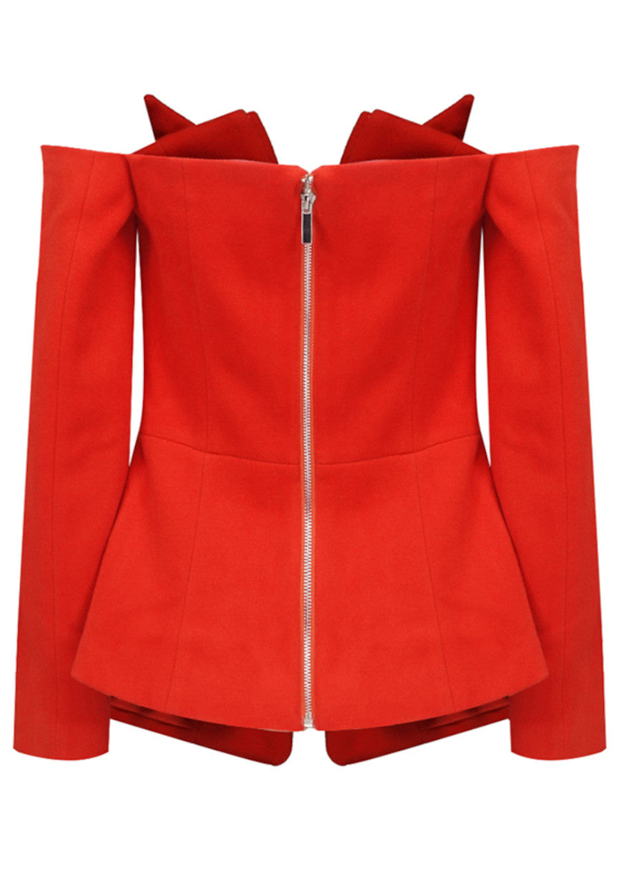 Long Sleeve Bardot Top Red