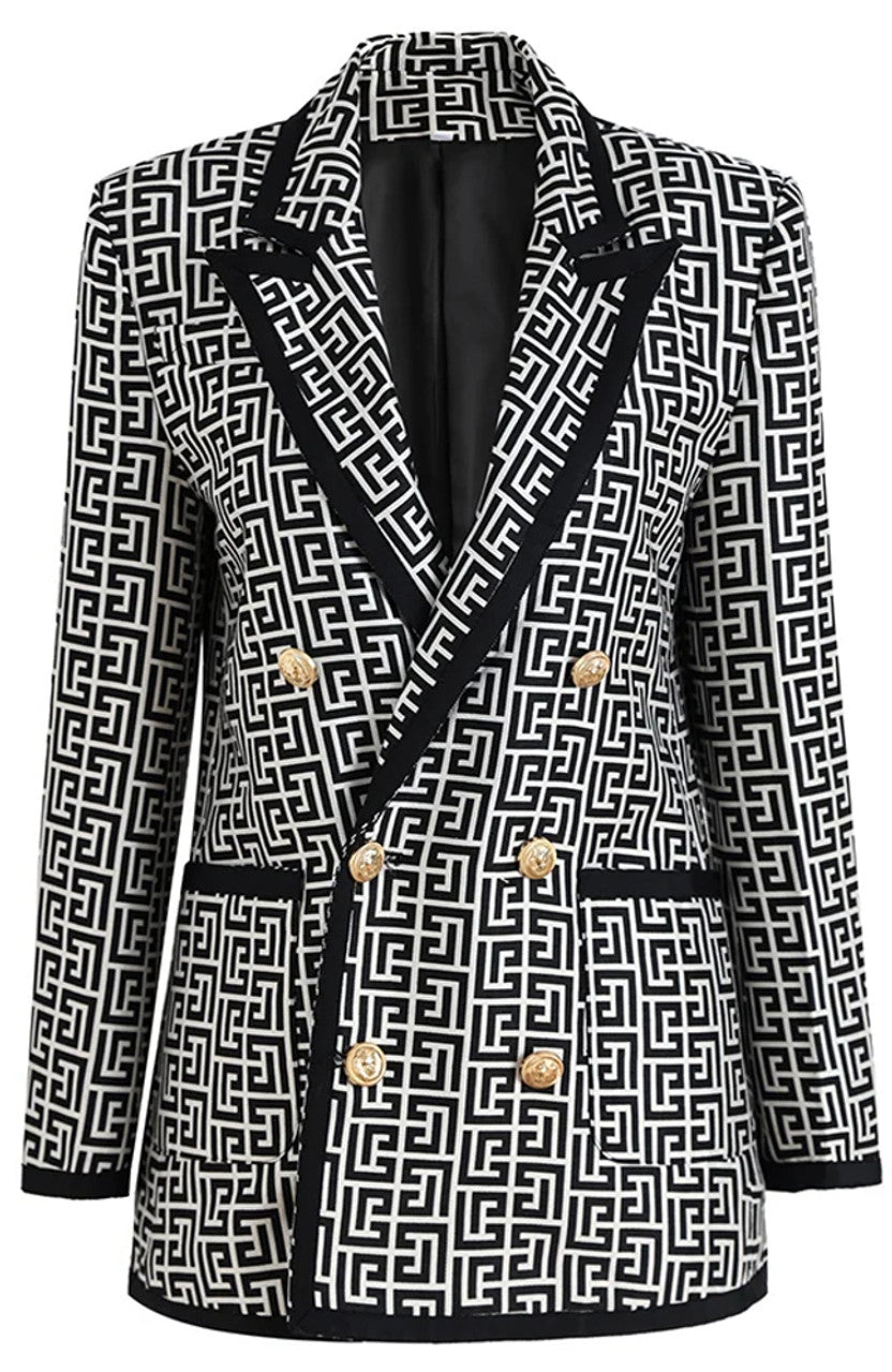 Long Sleeve Blazer Black White