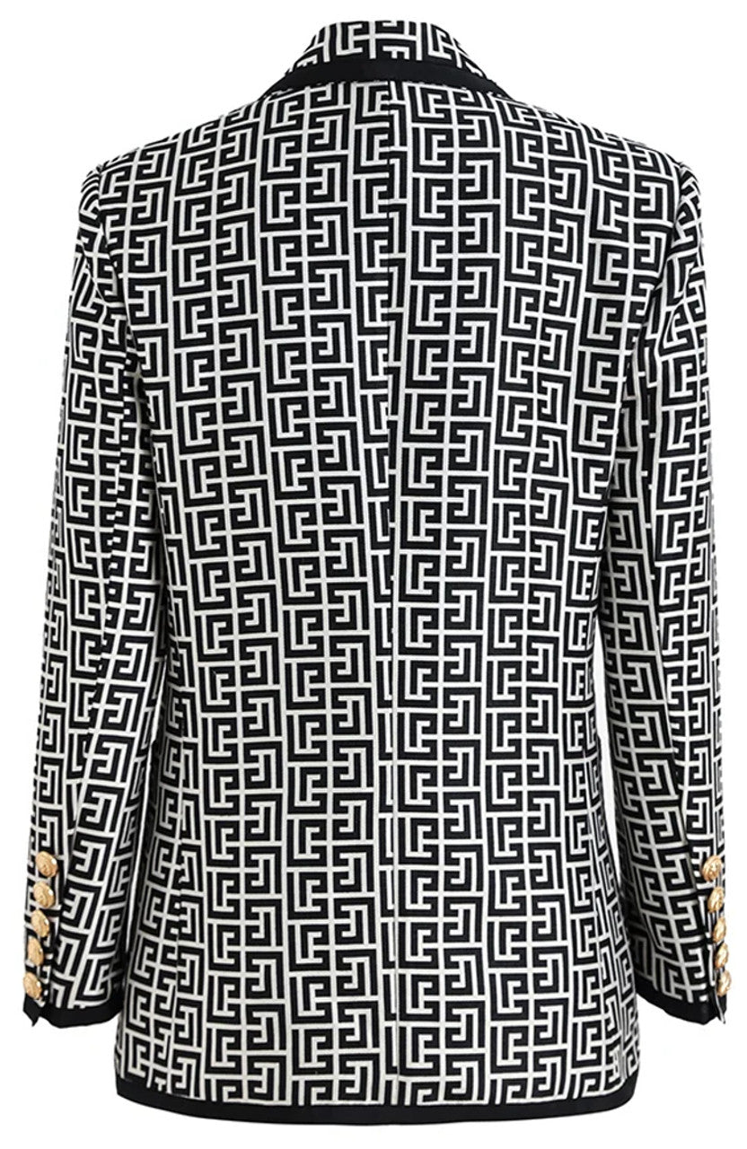 Long Sleeve Blazer Black White