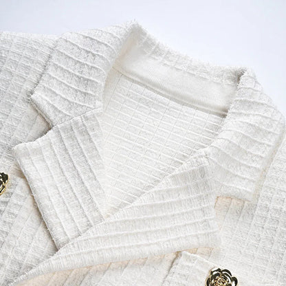 Long Sleeve Blazer Skirt Suit White