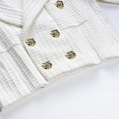 Long Sleeve Blazer Skirt Suit White