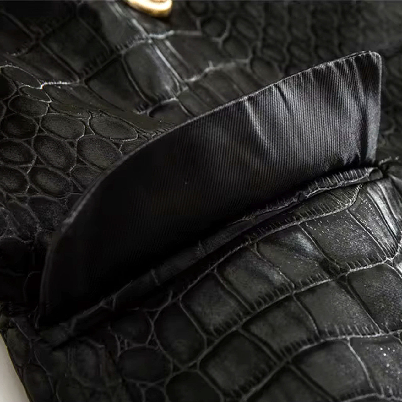 Long Sleeve Crocodile Faux Leather Jacket Black