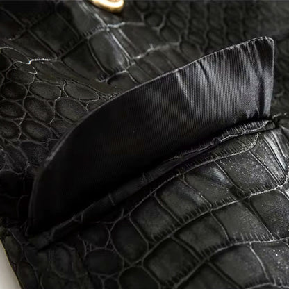 Long Sleeve Crocodile Faux Leather Jacket Black