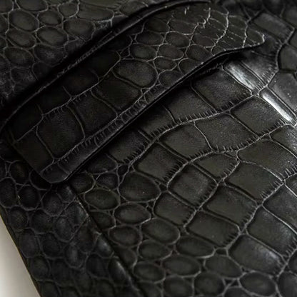 Long Sleeve Crocodile Faux Leather Jacket Black