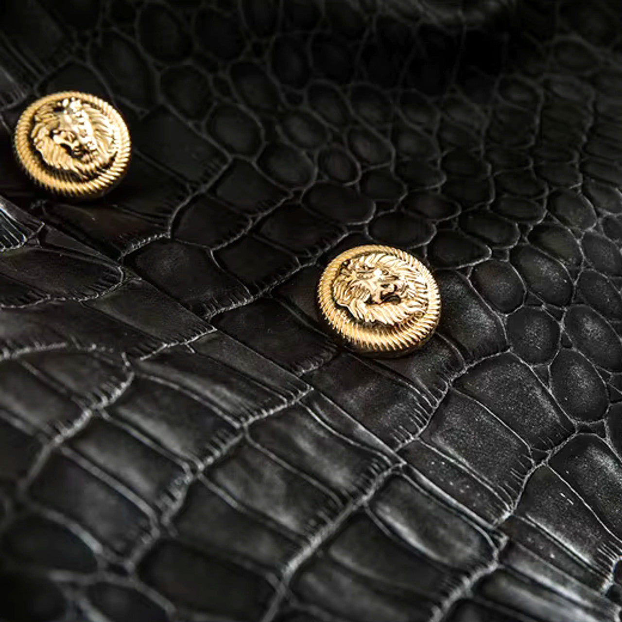 Long Sleeve Crocodile Faux Leather Jacket Black