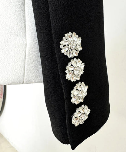 Long Sleeve Crystal Button Blazer Black White