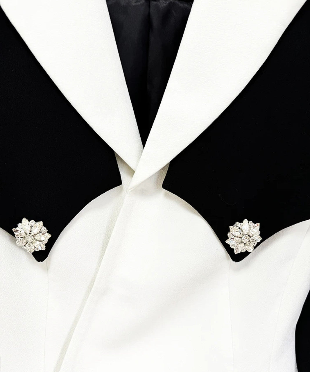 Long Sleeve Crystal Button Blazer Black White