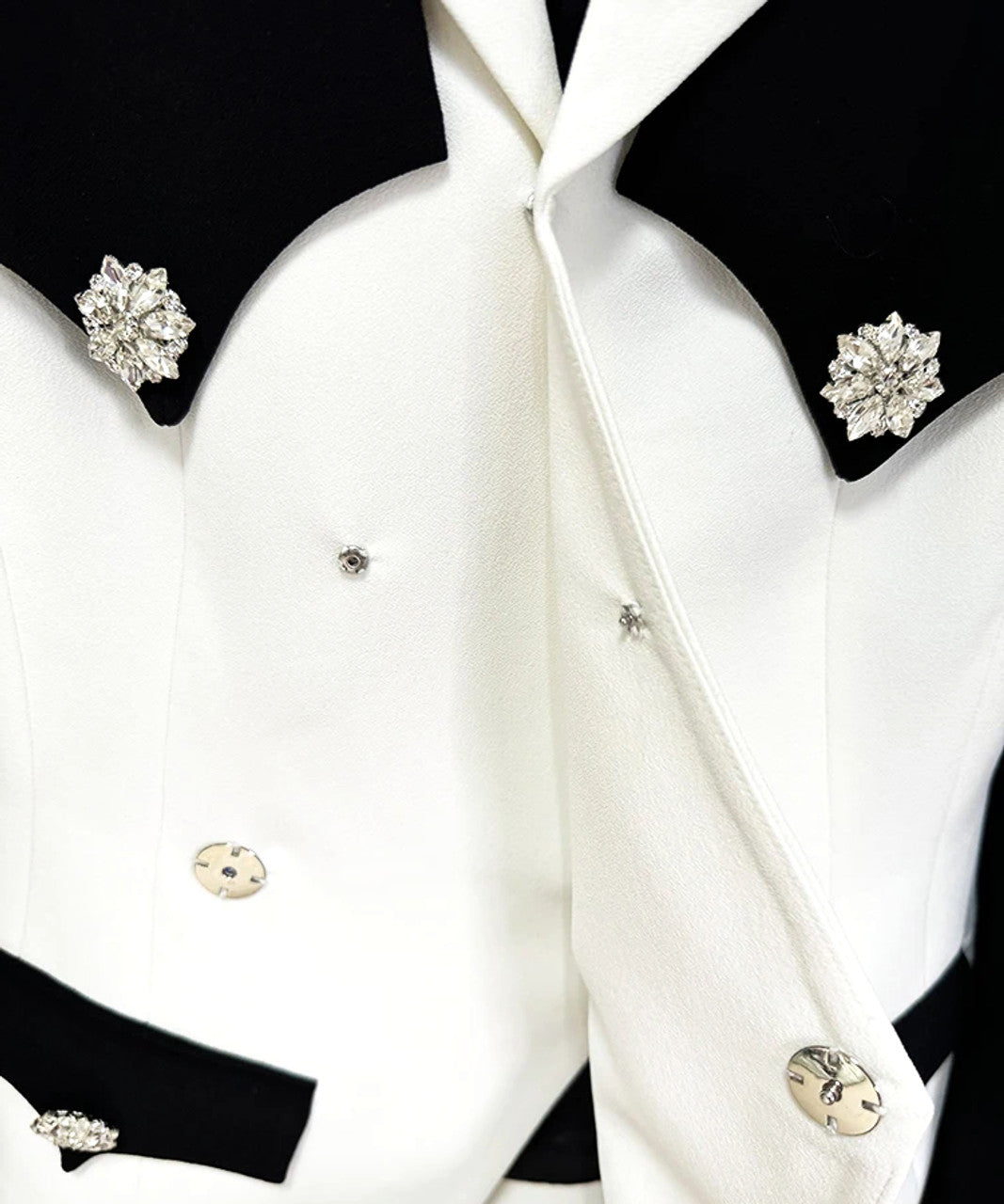 Long Sleeve Crystal Button Blazer Black White