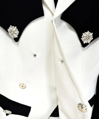 Long Sleeve Crystal Button Blazer Black White