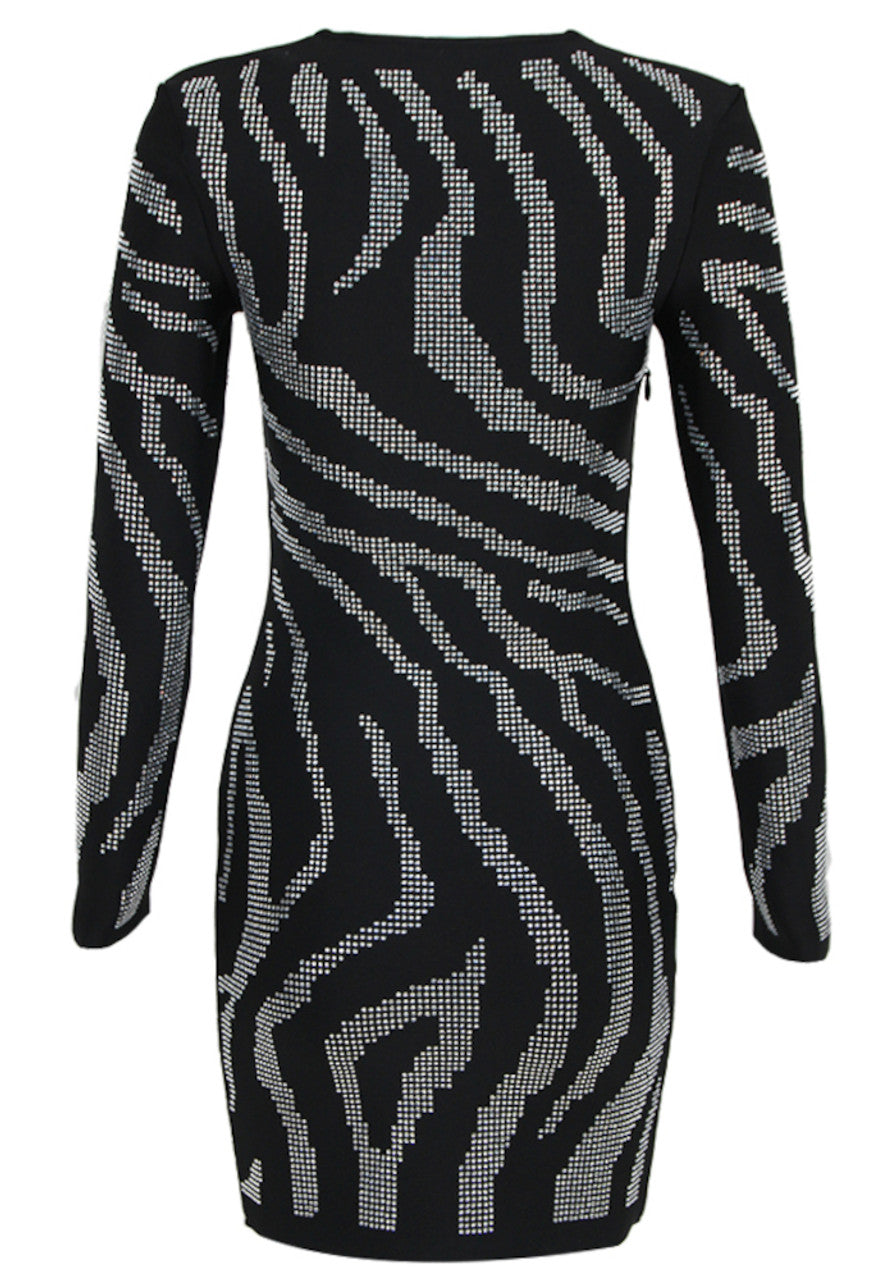 Long Sleeve Crystal Button Dress Black