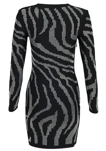 Long Sleeve Crystal Button Dress Black