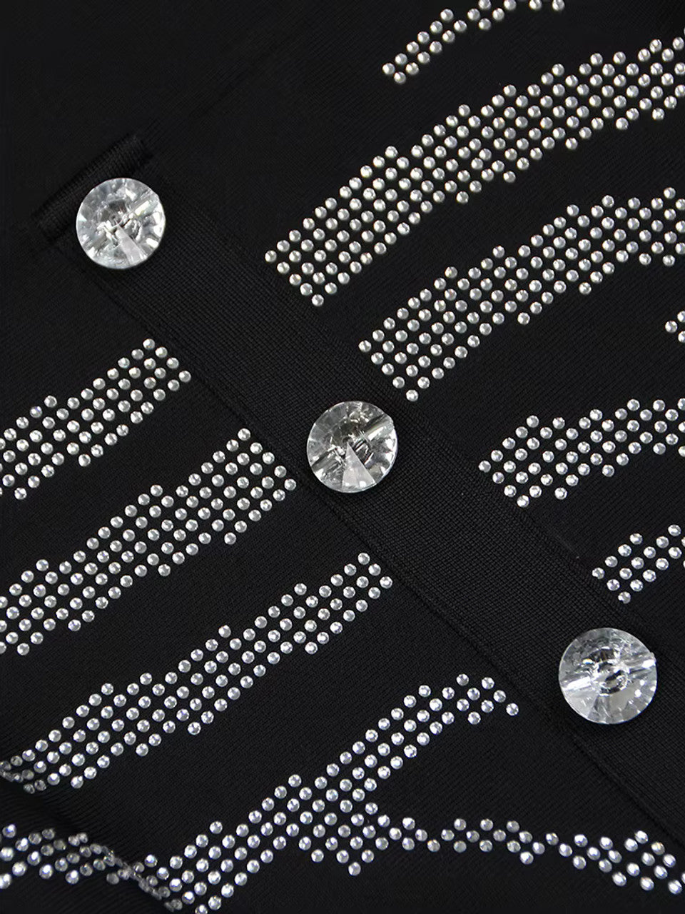 Long Sleeve Crystal Button Dress Black