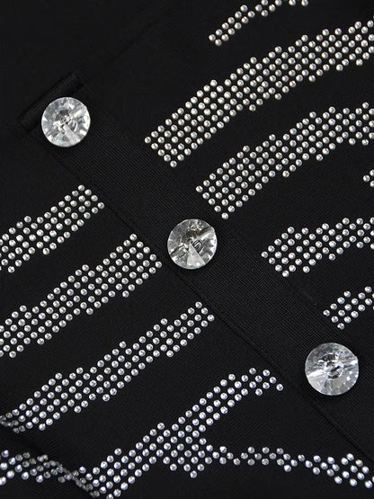 Long Sleeve Crystal Button Dress Black