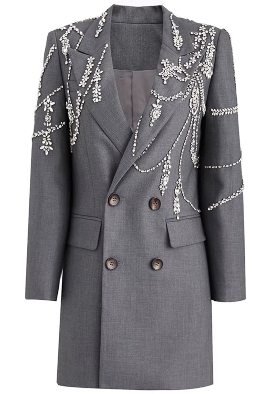 Long Sleeve Crystal Embellished Blazer