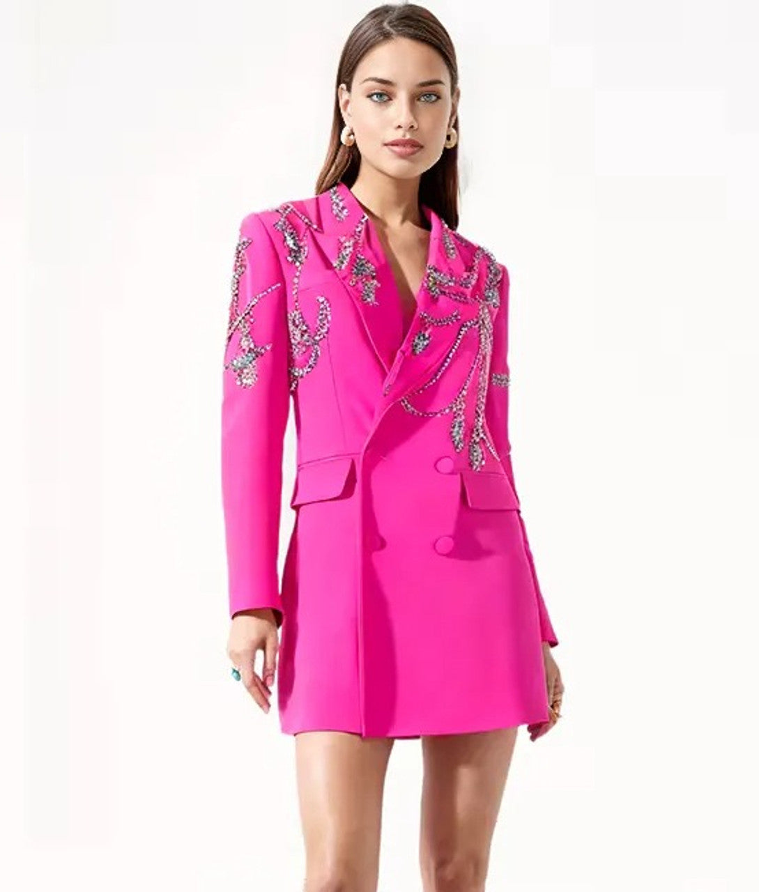 Long Sleeve Crystal Embellished Blazer