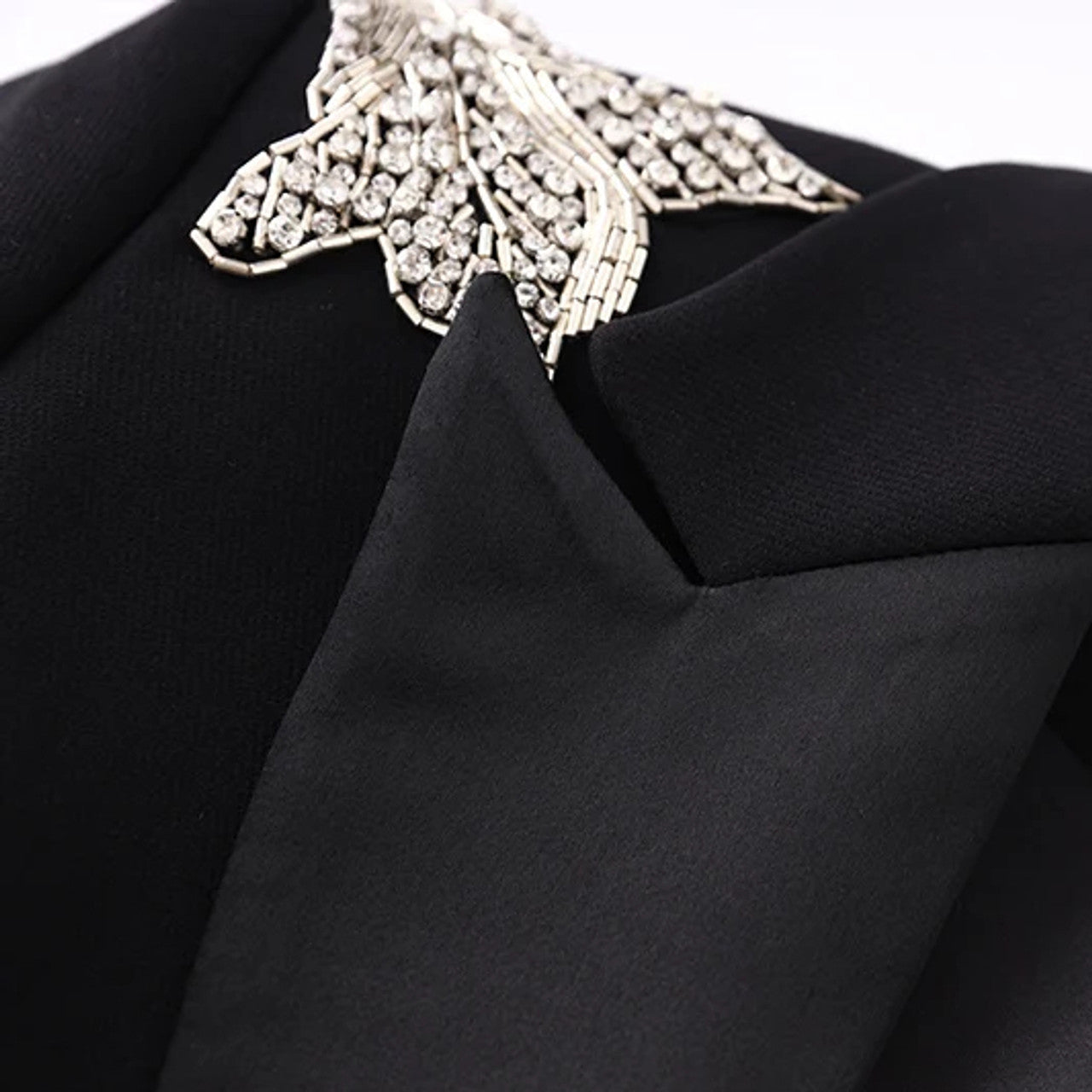 Long Sleeve Crystal Floral Blazer Black