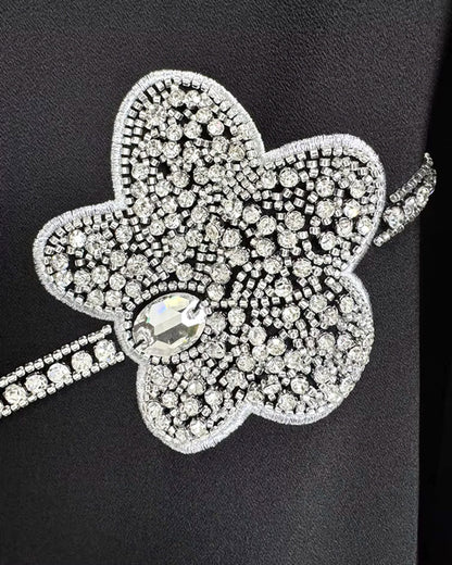 Long Sleeve Crystal Flower Maxi Dress Black