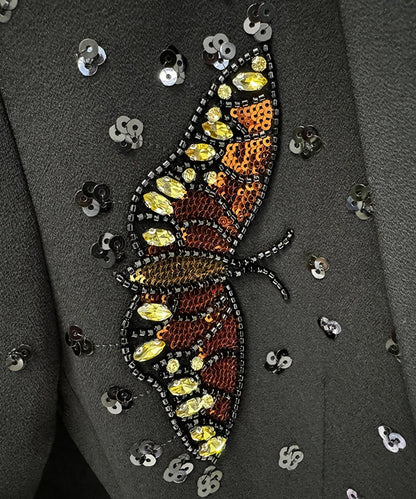 Long Sleeve Sequin Butterflies Suit Black