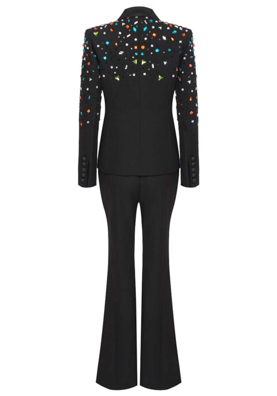 Long Sleeve Crystal Sequin Suit Black
