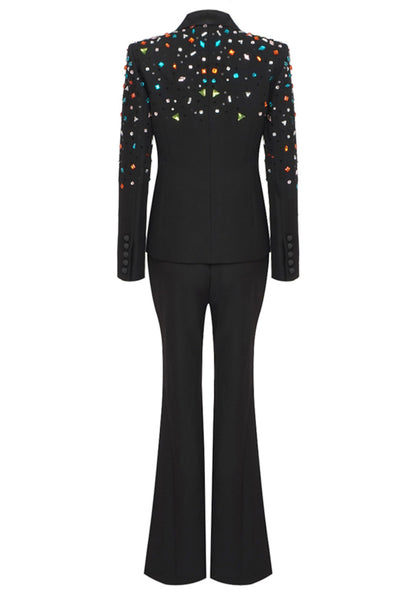 Long Sleeve Crystal Sequin Suit Black