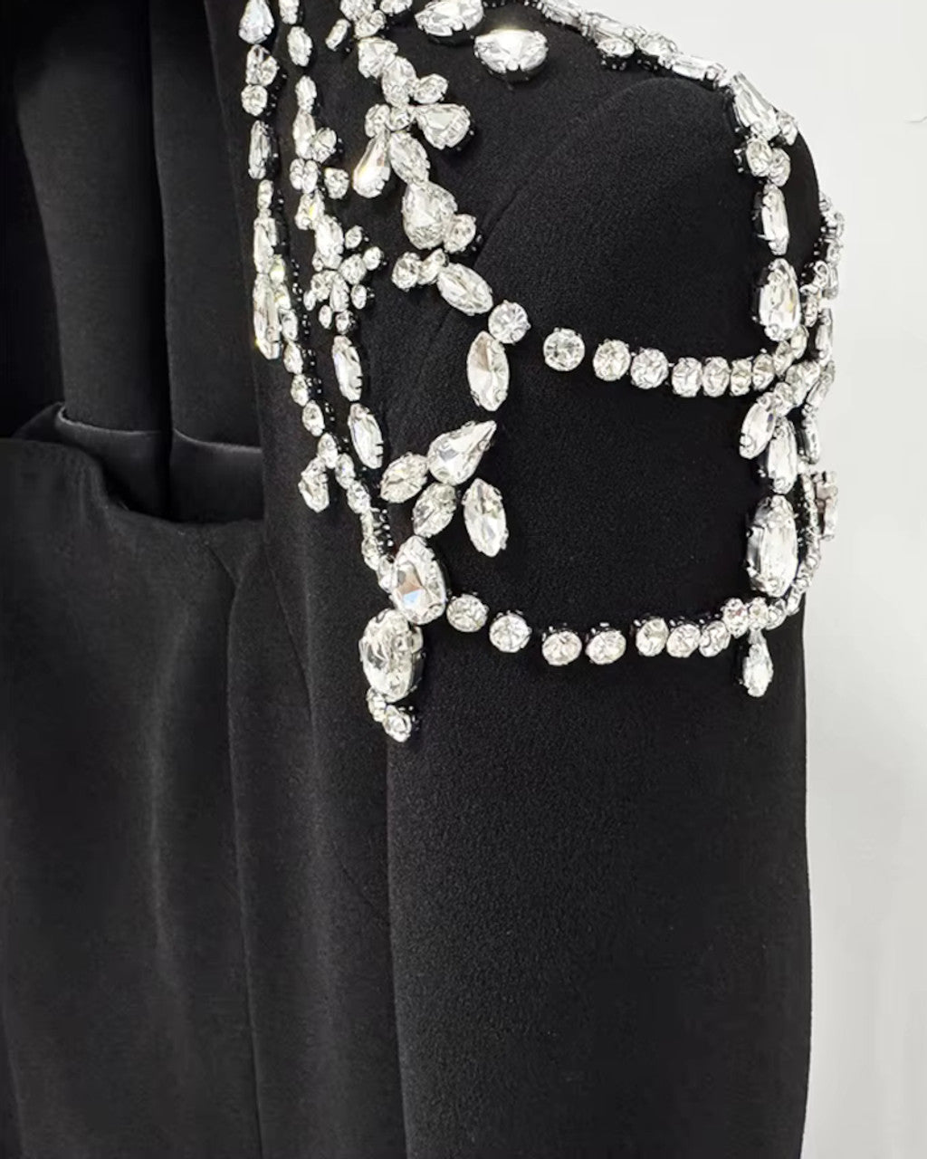 Long Sleeve Crystal Shoulder Maxi Dress Black