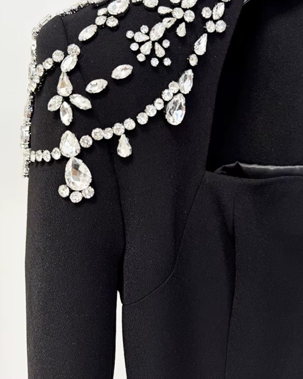 Long Sleeve Crystal Shoulder Maxi Dress Black