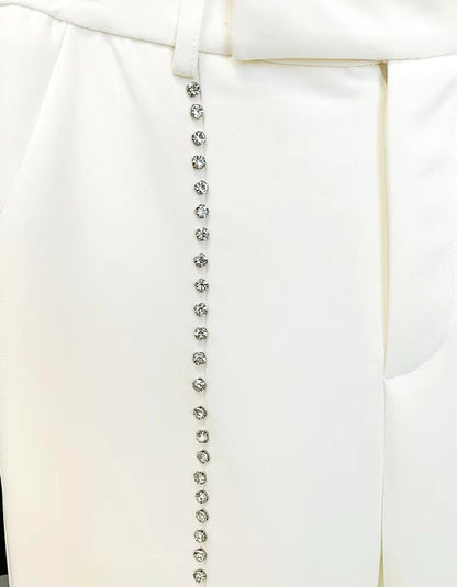 Long Sleeve Crystal Studded Suit White