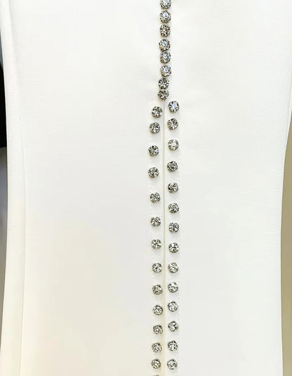 Long Sleeve Crystal Studded Suit White