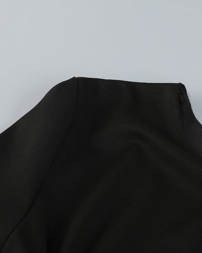 Long Sleeve Studded Crystal Trim Midi Dress Black HV1635