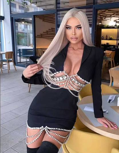 Long Sleeve Crystal Detail Two Piece Dress