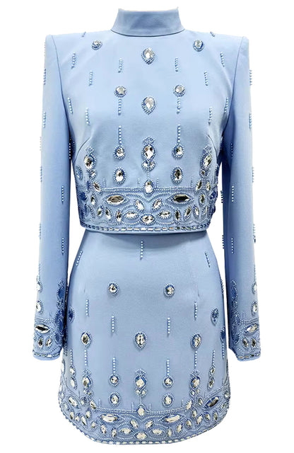 Long Sleeve Crystal Two Piece Dress