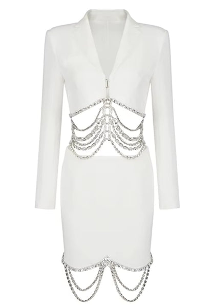 Long Sleeve Crystal Detail Two Piece Dress