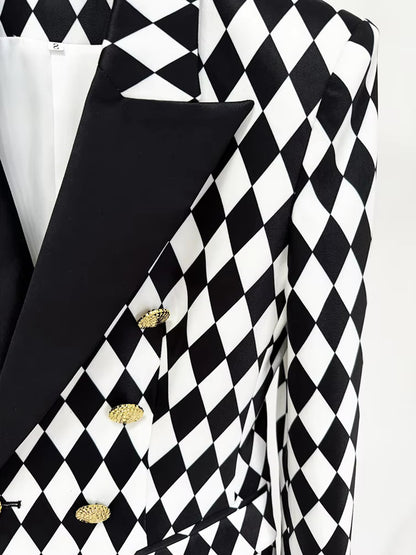 Long Sleeve Diamond Blazer Black White