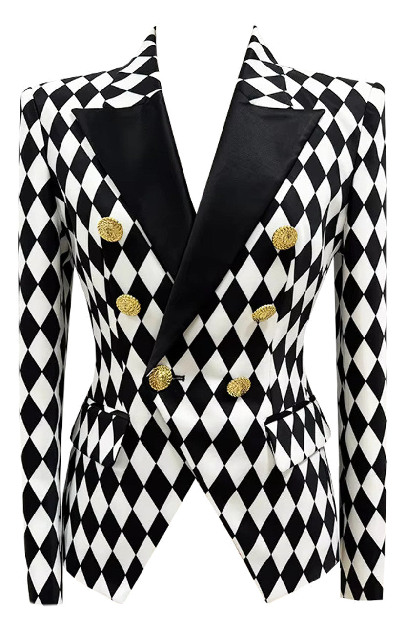 Long Sleeve Diamond Blazer Black White