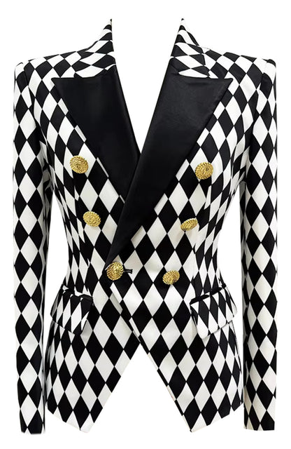 Long Sleeve Diamond Blazer Black White
