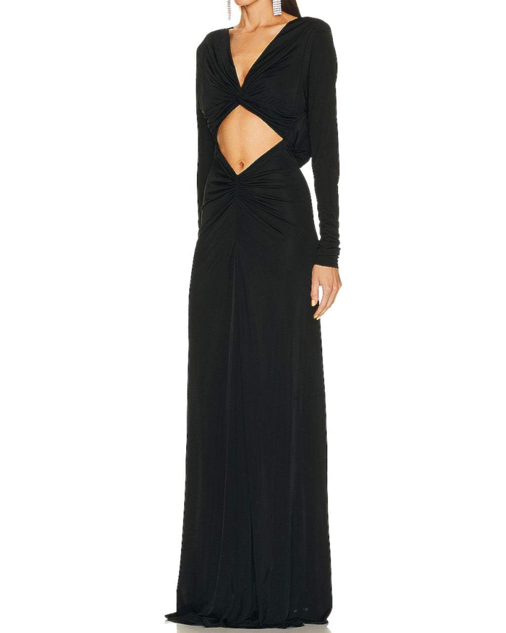 Long Sleeve Draped Cut Out Maxi Dress Black