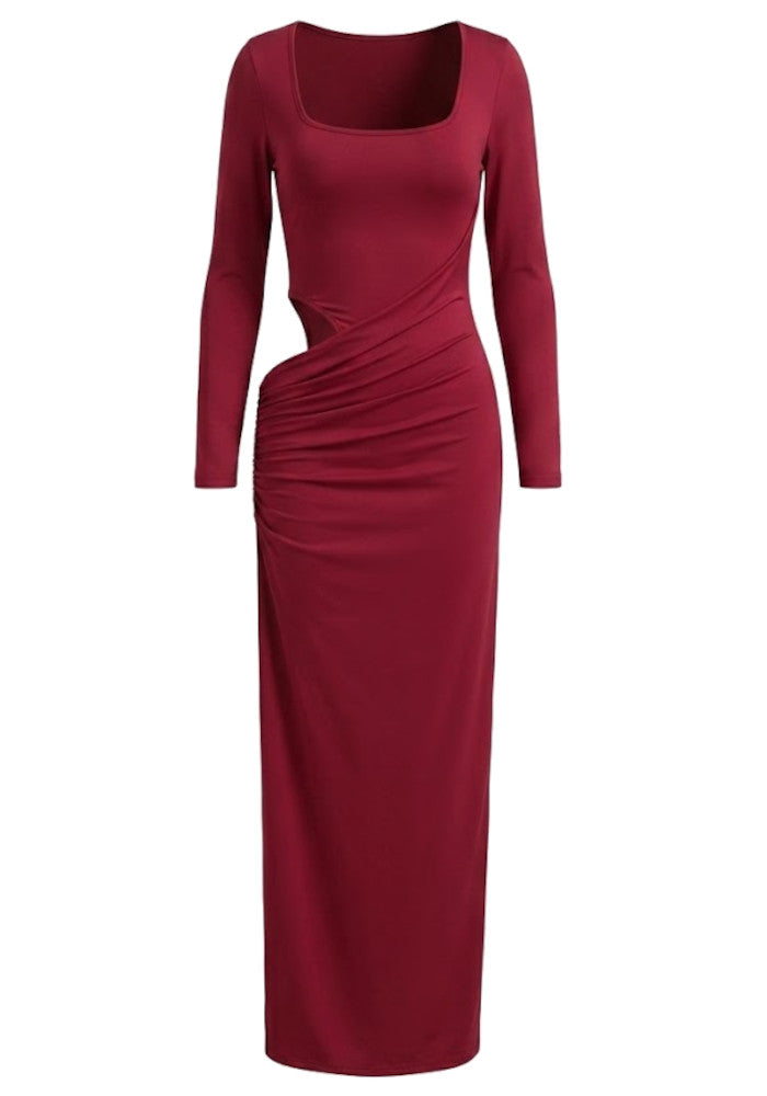 Long Sleeve Cut Out Detail Maxi Dress Burgundy HV3150