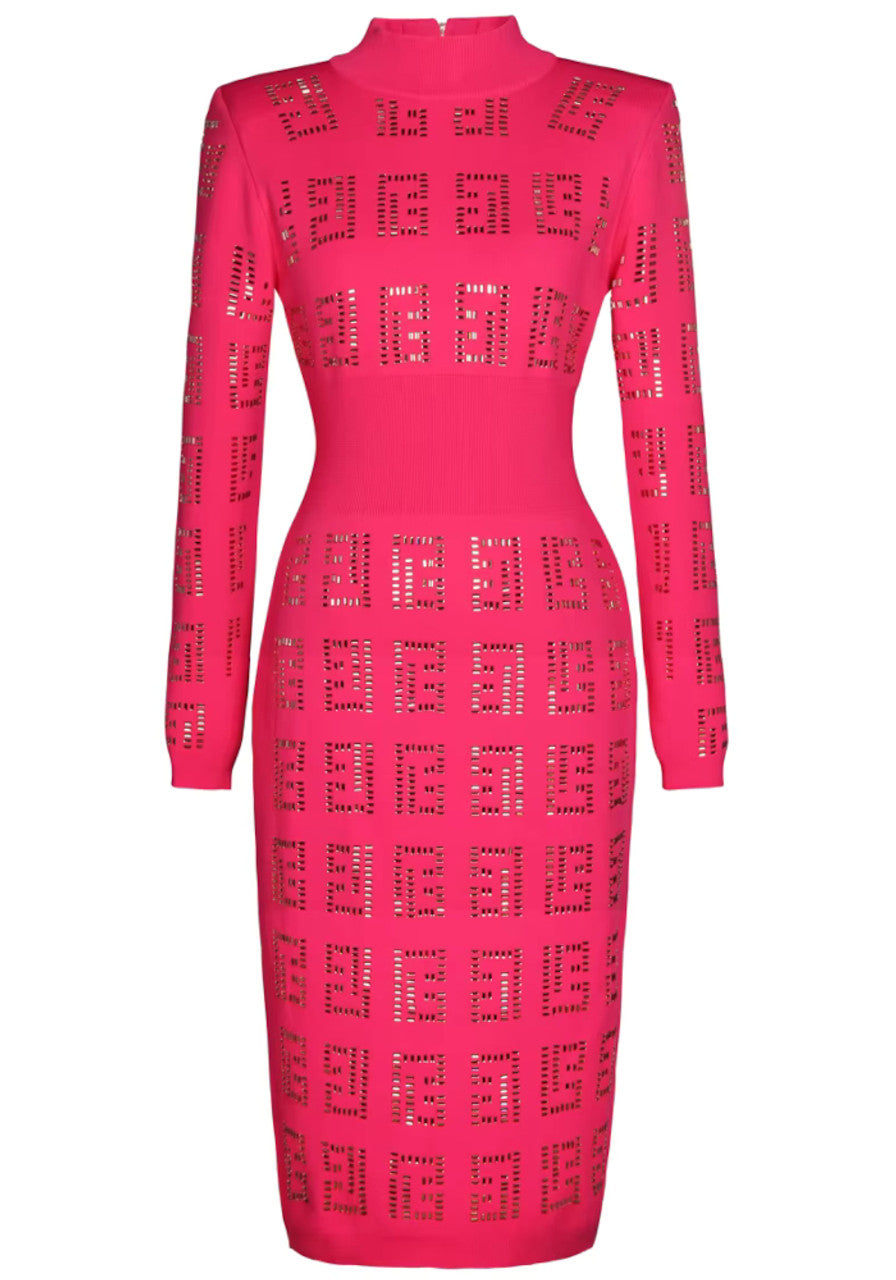Long Sleeve Embellished Knitted Midi Dress