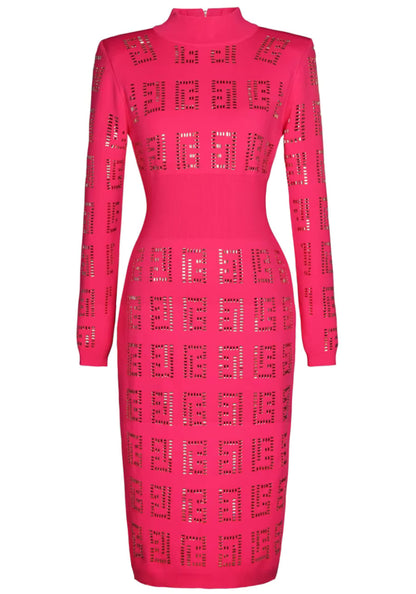 Long Sleeve Embellished Knitted Midi Dress