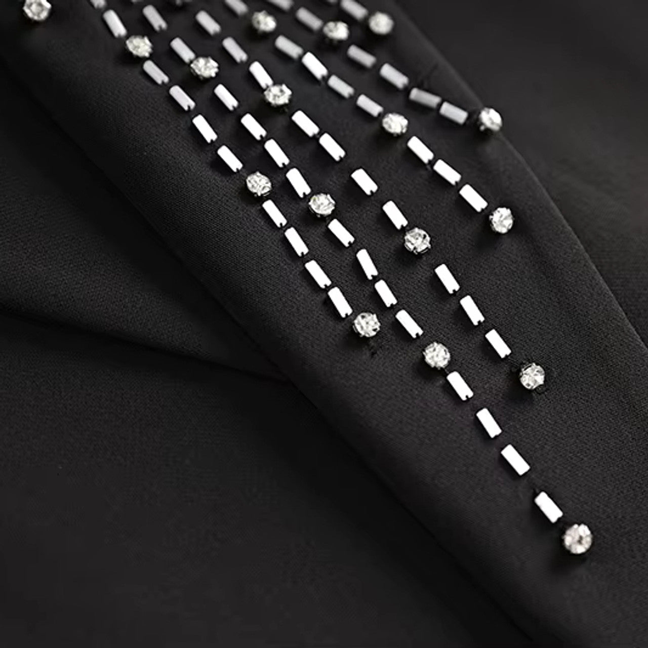 Long Sleeve Embellished Detail Suit Black