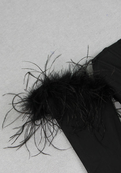 Long Sleeve Feather Corset Maxi Dress Black HV9958