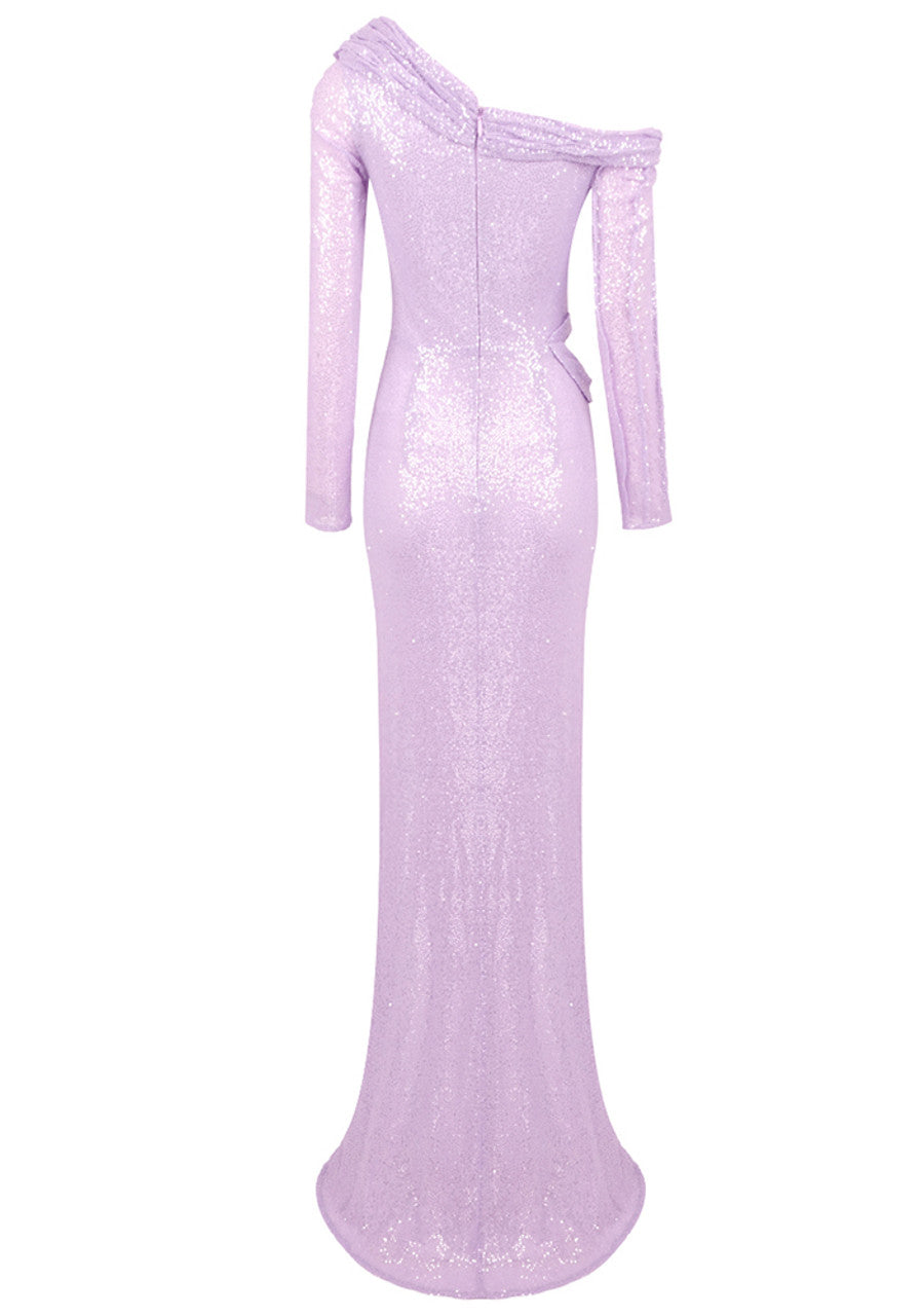 Long Sleeve Floral Sequin Maxi Dress Lavender HV1797